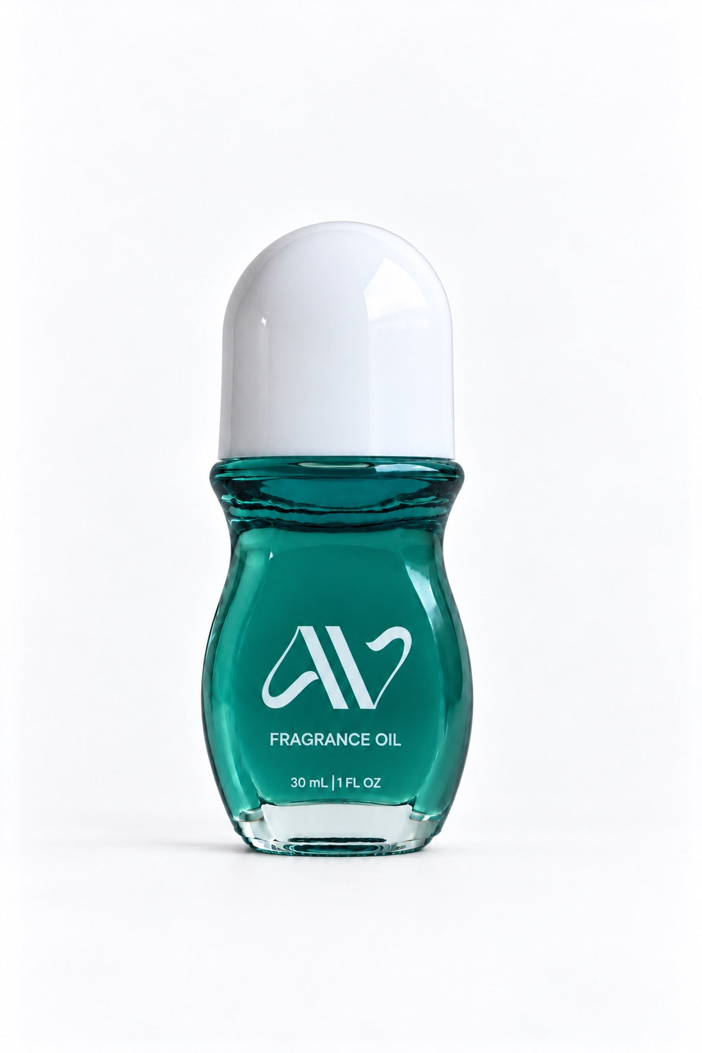 Auravlla fragrance oil in teal glass bottle with white cap